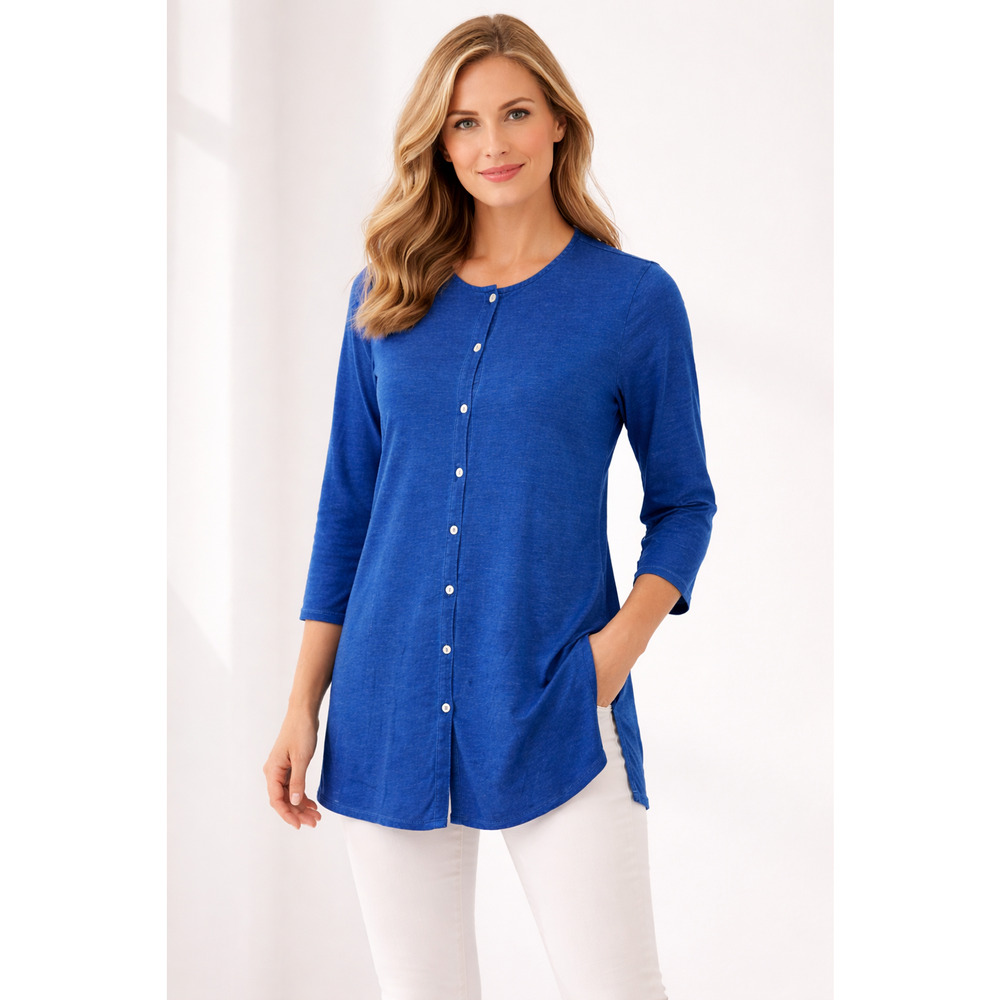 J.Jill Blue Shirt Blouse Tunic Button Casual Long Sleeve Crew Neck 3X